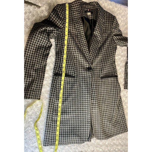 Tommy Hilfiger Houndstooth Blazer Size 2 Elbow Patch Classic Fit Mid Length - Picture 12 of 14